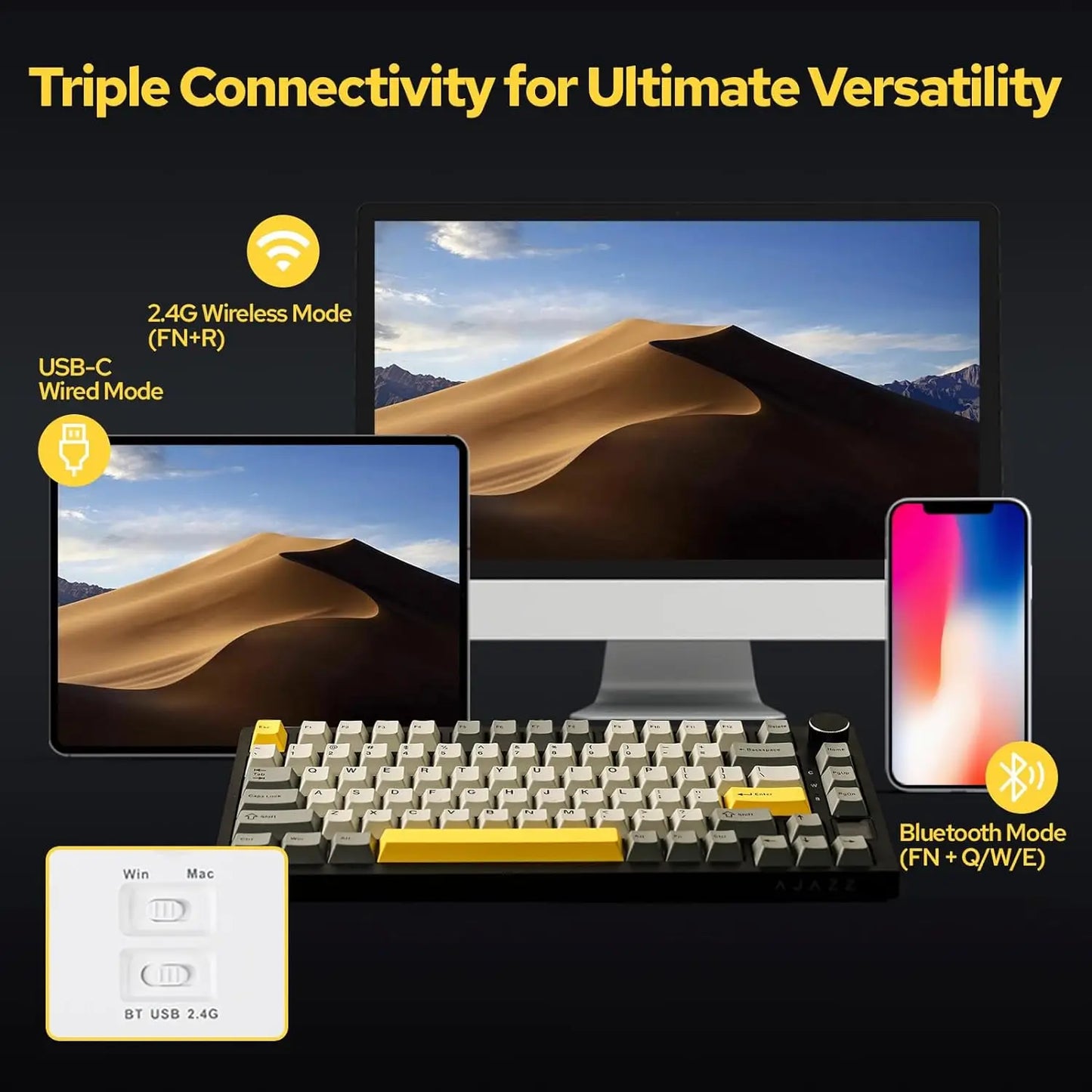 Ajazz AK820/AK820Pro Gaming Mechanical Keyboard Bluetooth 5.1