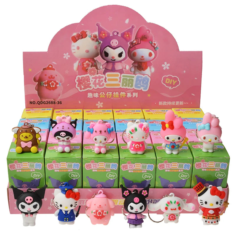 Hello Kitty Kuromi Keychain Pendant Figures Pokemon Pikachu Keyring Blind Box