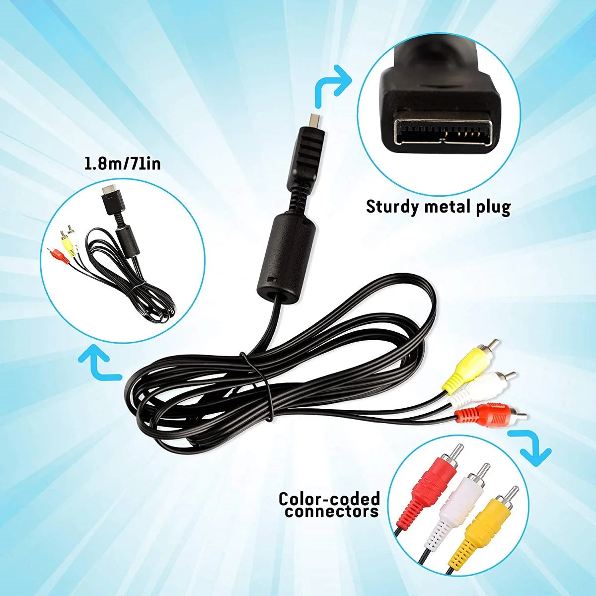 6ft AV Cable for PS2 PS1 PS3
