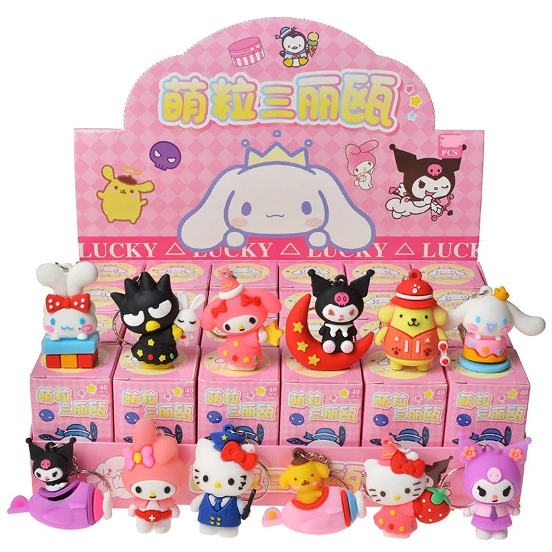 Hello Kitty Kuromi Keychain Pendant Figures Pokemon Pikachu Keyring Blind Box