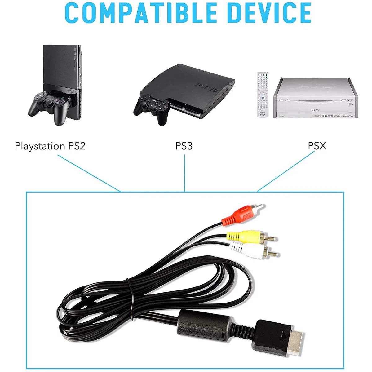 6ft AV Cable for PS2 PS1 PS3