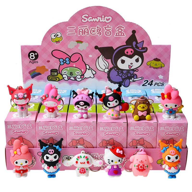Hello Kitty Kuromi Keychain Pendant Figures Pokemon Pikachu Keyring Blind Box