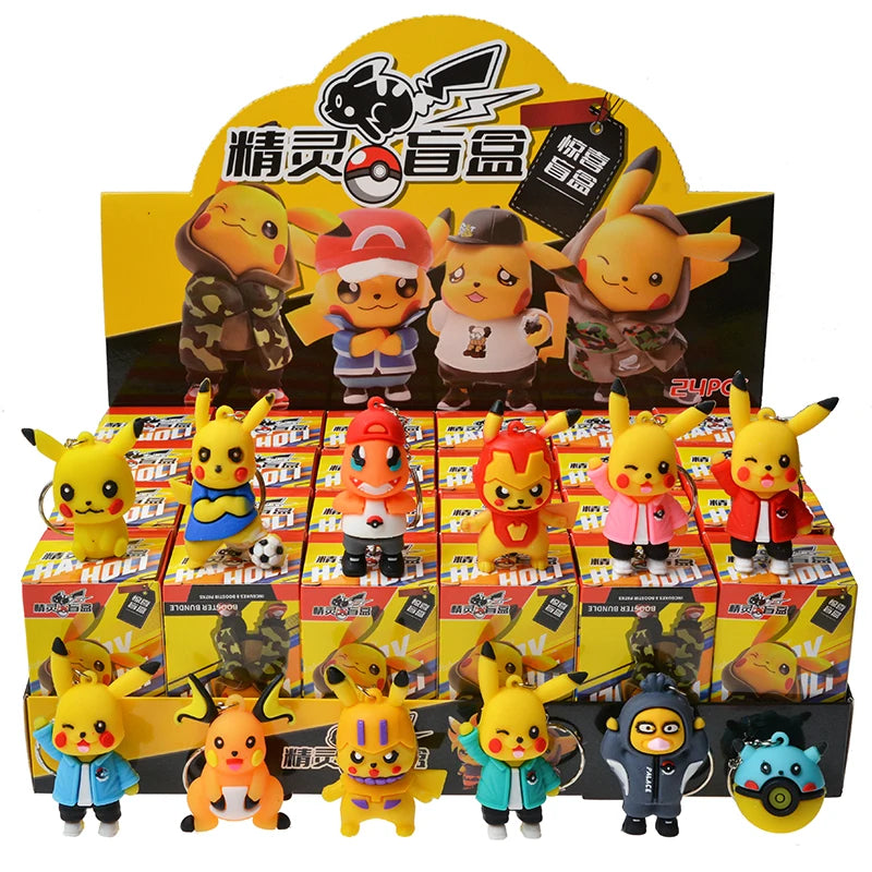 Hello Kitty Kuromi Keychain Pendant Figures Pokemon Pikachu Keyring Blind Box